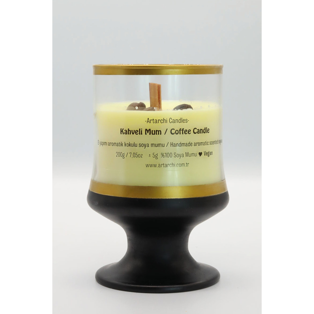 Kahveli Mum & Coffee Candle / Çift Bambu Fitil 200Gr Aromatik Kokulu %100 Doğal Soya Mumu