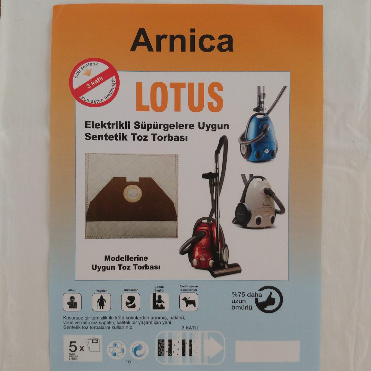 20 Adet Arnica Lotus Elektrikli Sentetik Toz Torbası