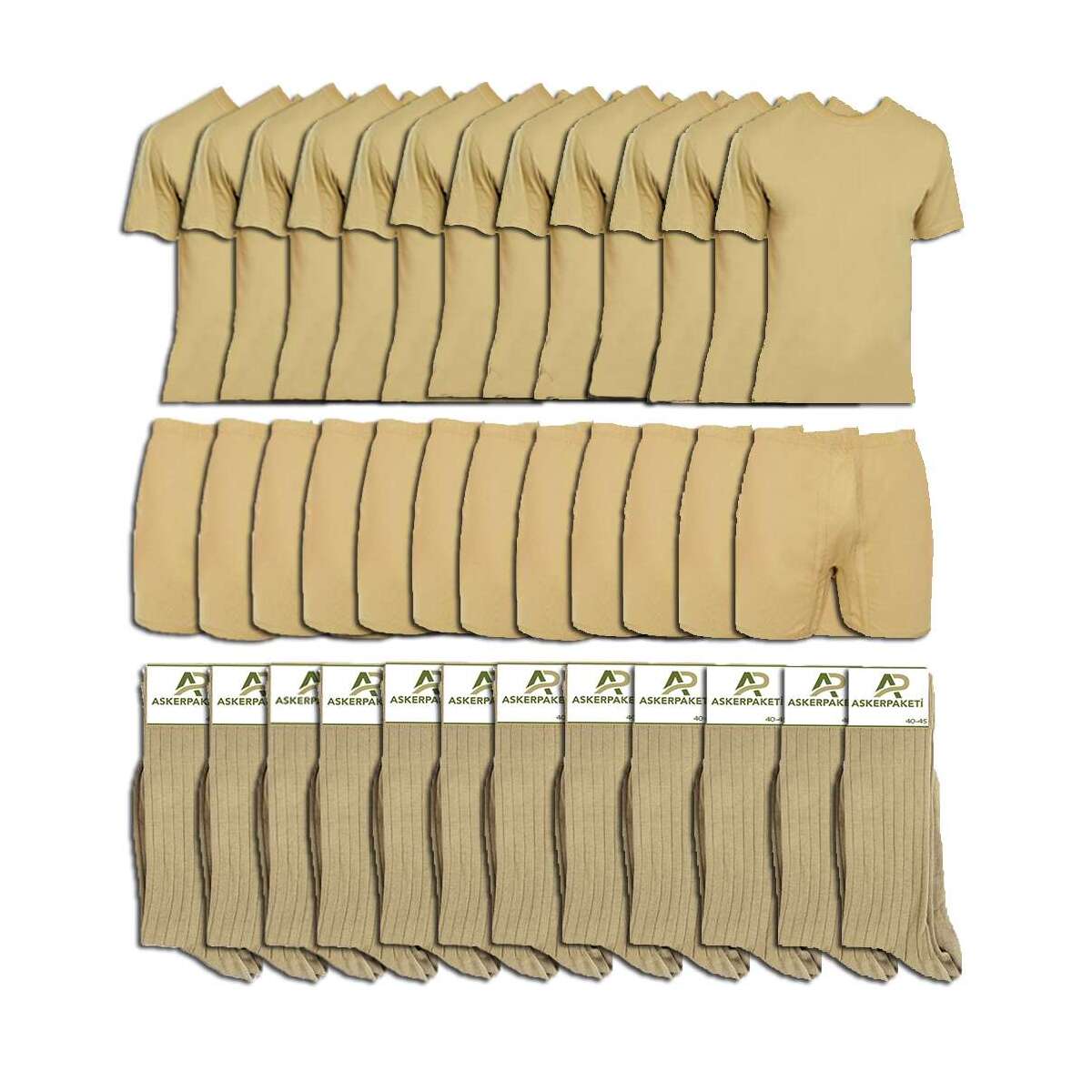 12'Li Askeri Çamaşır Paketi Haki Renk