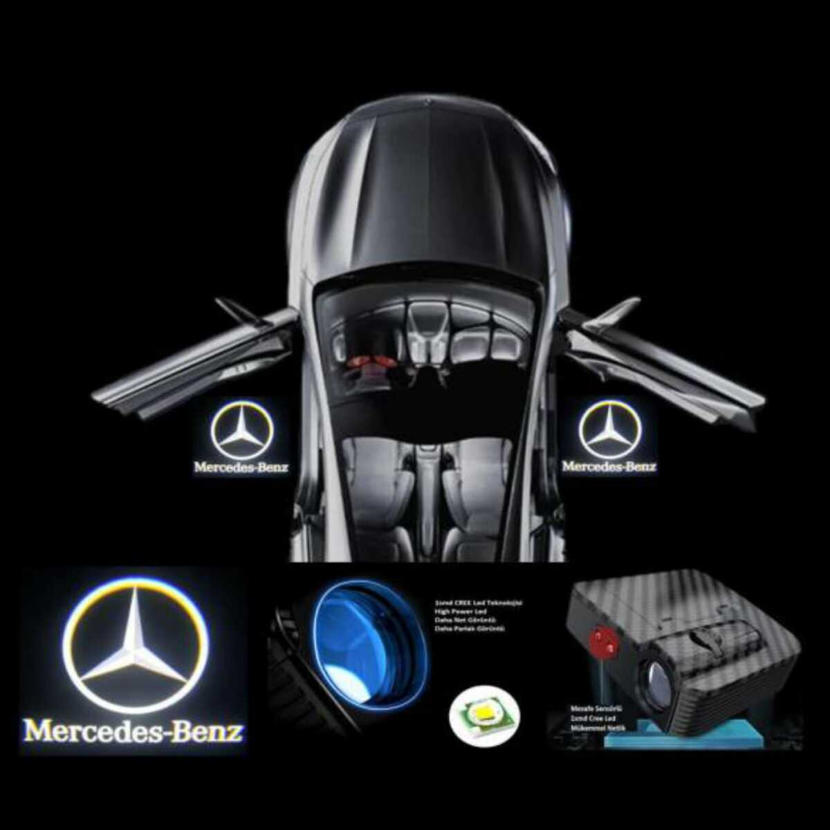 M-Benz Araçlar Için Pilli Yapıştırmalı Kapı Altı Led Logo