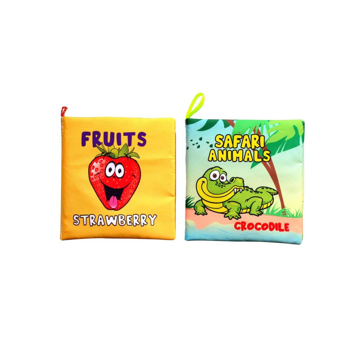 2 Kitap Tox İngilizce Meyveler Ve Safari Hayvanları Kumaş Sessiz Kitap E126 E130 - Bez Kitap , Eğitici Oyuncak , Yumuşak Ve Hışırtılı