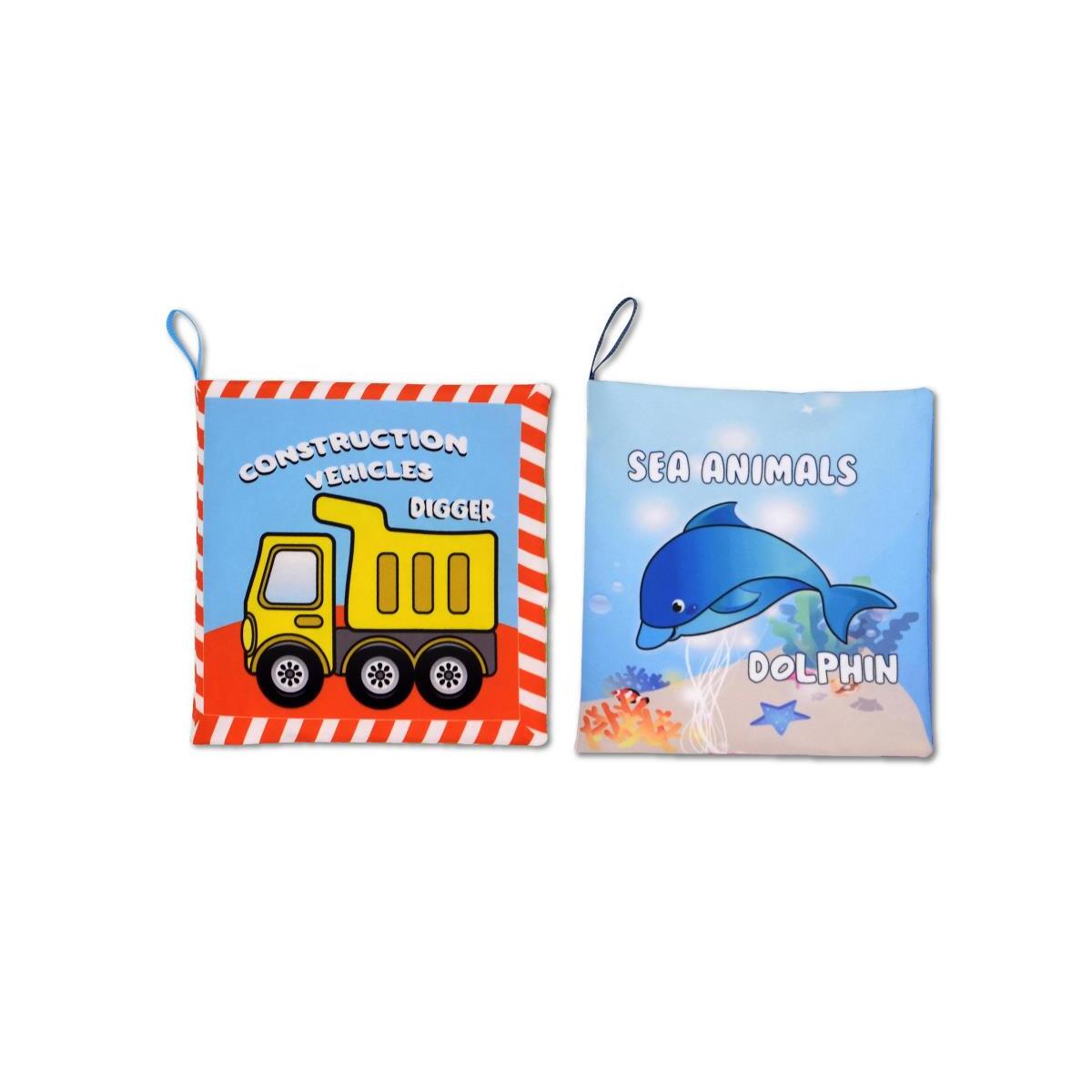 2 Kitap Tox İngilizce İş Makinaları Ve Deniz Canlıları Kumaş Sessiz Kitap E118 E122 - Bez Kitap , Eğitici Oyuncak , Yumuşak Ve Hışırtılı