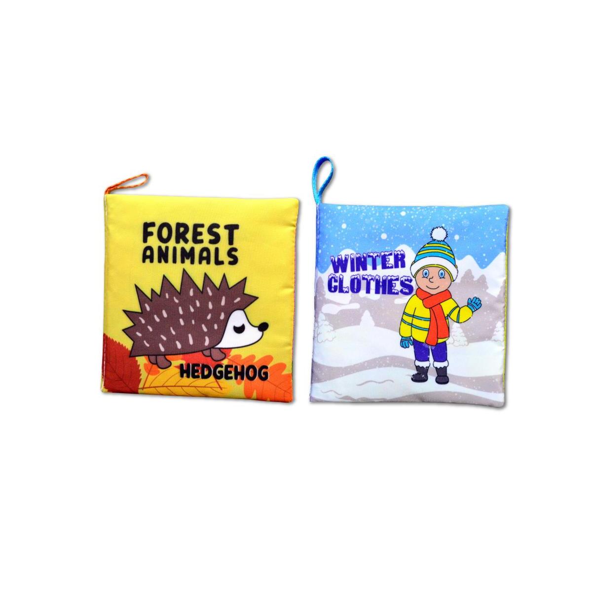 2 Kitap Tox İngilizce Orman Hayvanları Ve Kışlık Giysiler Kumaş Sessiz Kitap E127 E124 - Bez Kitap , Eğitici Oyuncak , Yumuşak Ve Hışırtılı