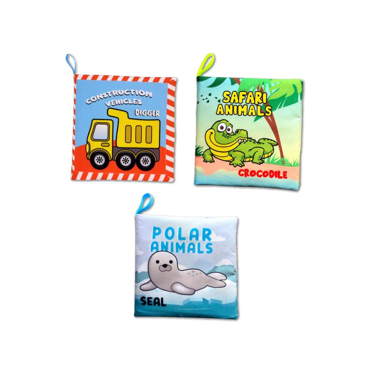 3 Kitap Tox İngilizce İş Makinaları , Safari Ve Kutup Hayvanları Kumaş Sessiz Kitap E118 E125 E130 - Bez Kitap