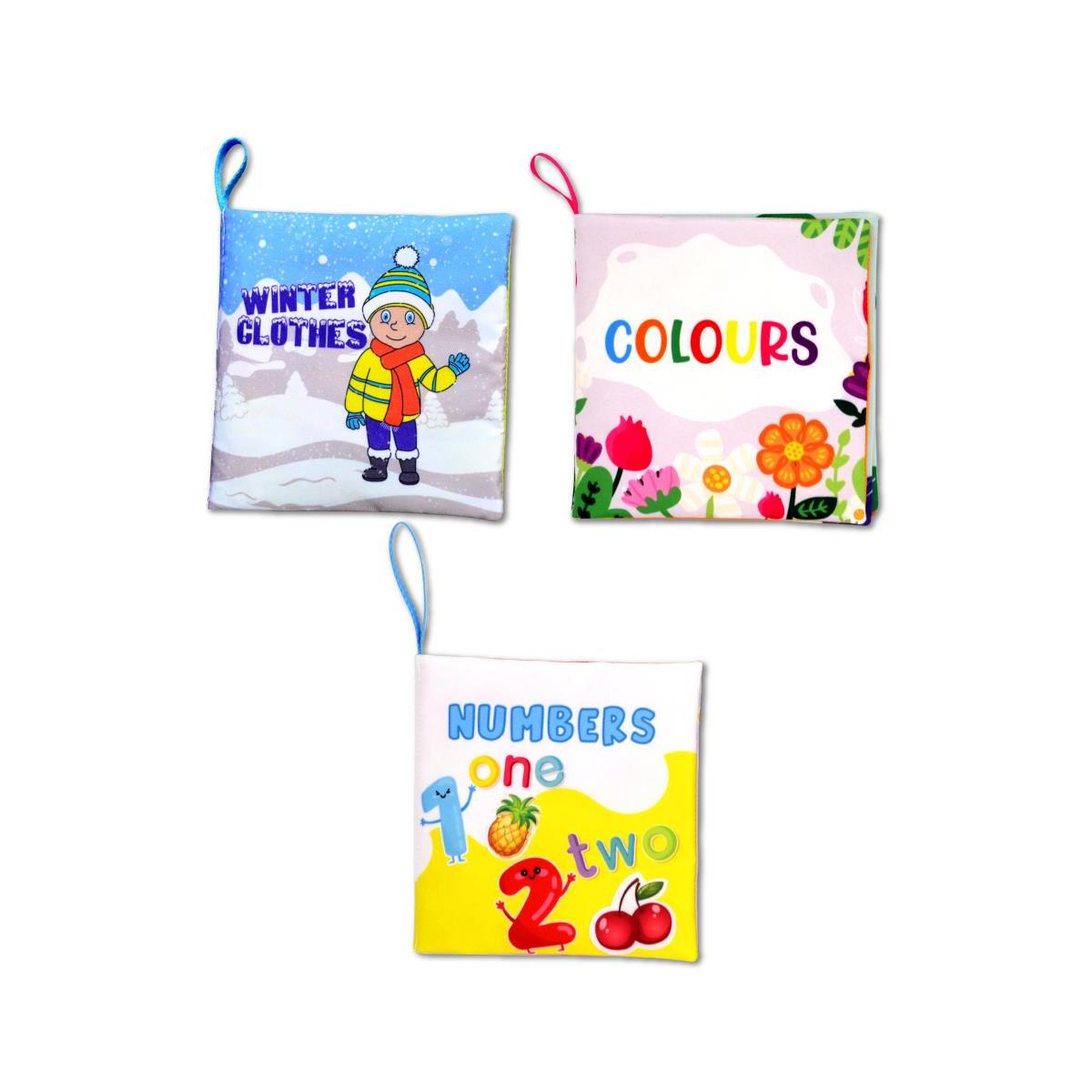 3 Kitap Tox İngilizce Kışlık Giysiler , Renkler Ve Rakamlar Kumaş Sessiz Kitap E124 E129 E128  - Bez Kitap