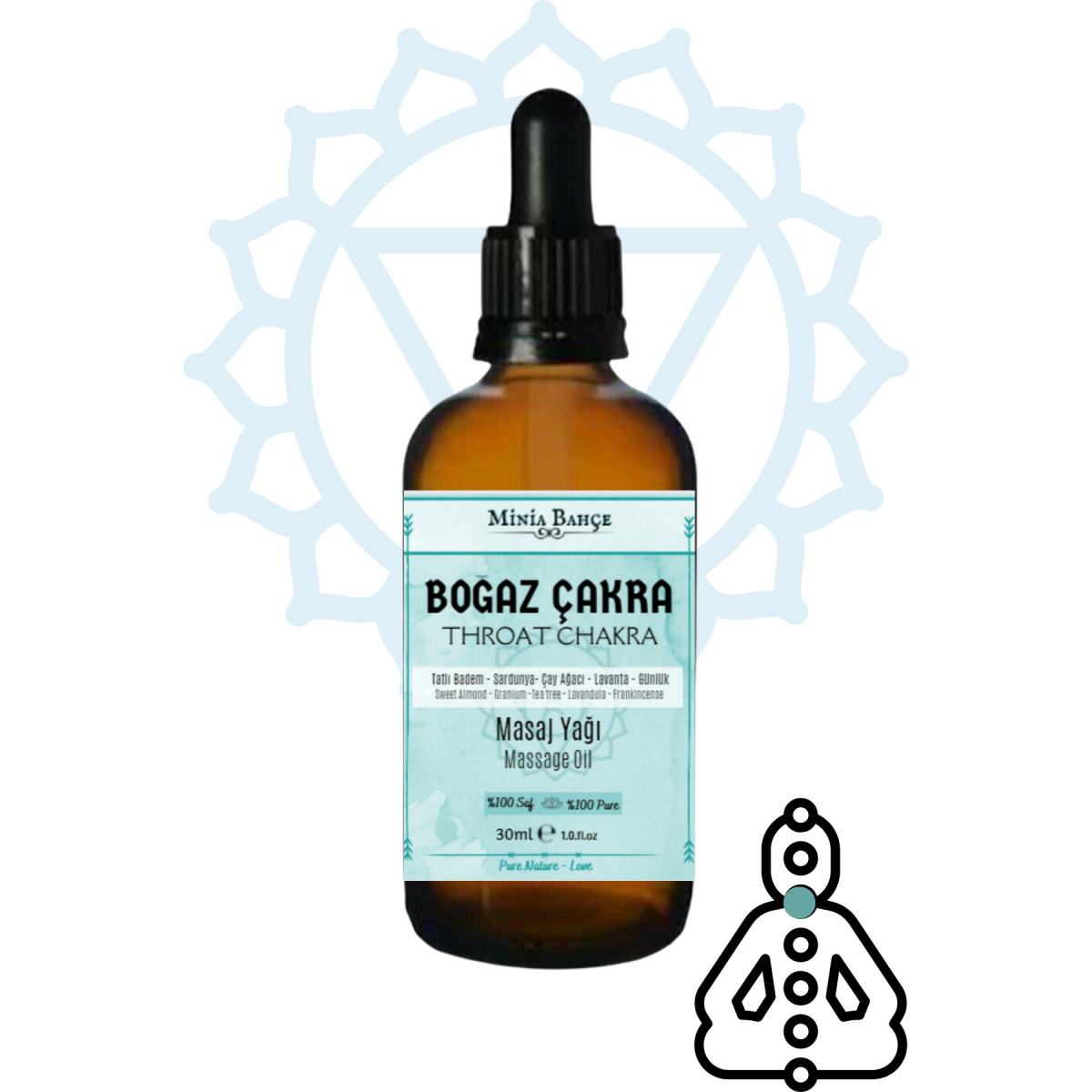 Boğaz Çakra Masaj Yağı, Throat Chakra, 30Ml, %100 Saf