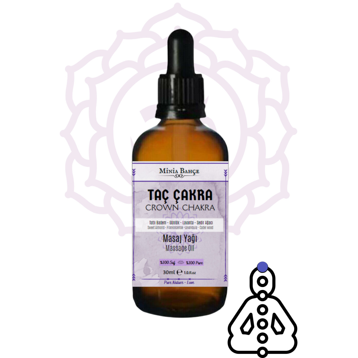 Taç Çakra Masaj Yağı, Crown Chakra, 30Ml, %100 Saf