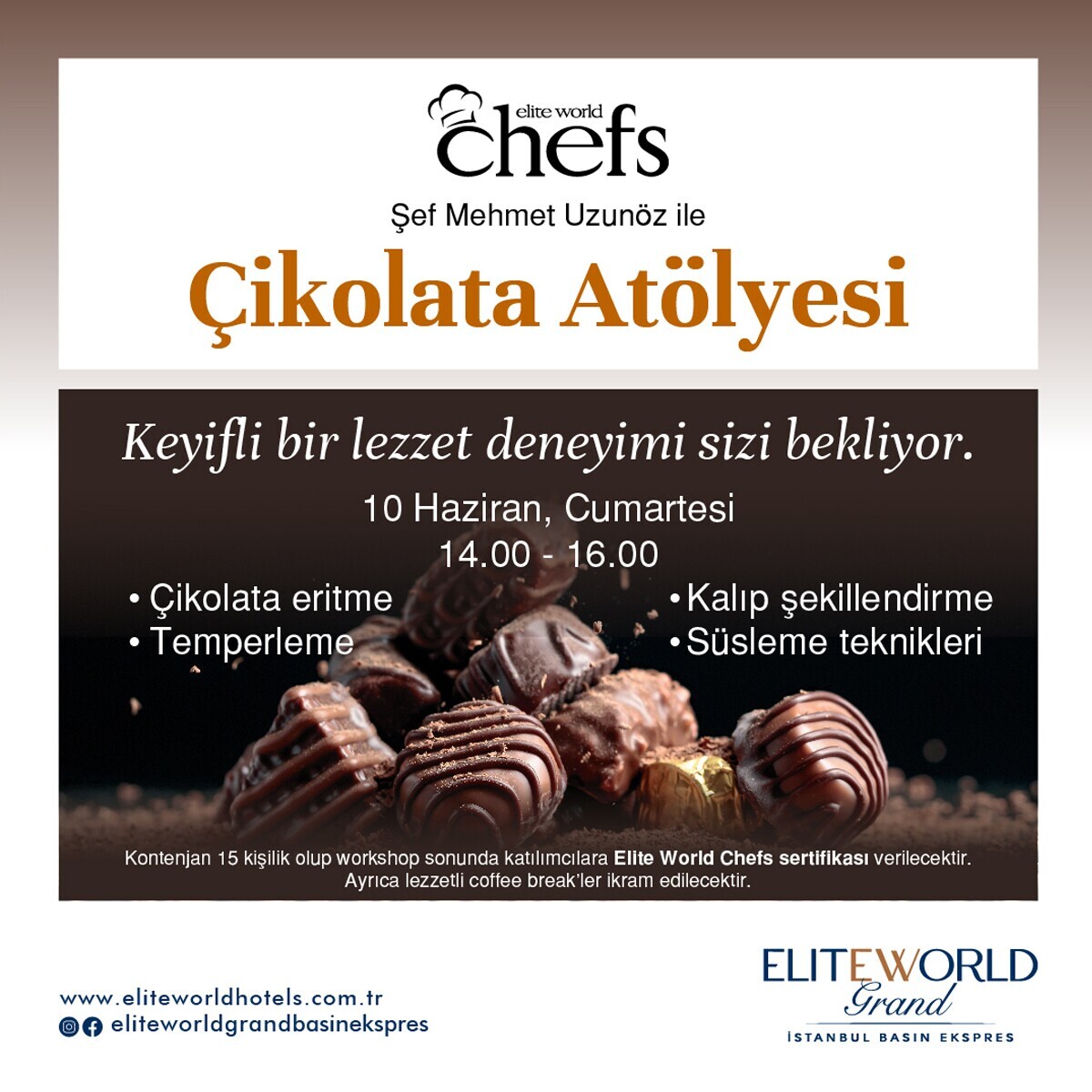 Elite World Grand Istanbul Basın Ekspres’te Çikolata Workshopu + (Coffee Break İkramı)