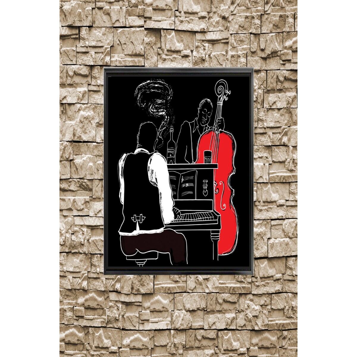 Tuval Üzerine Jazz Piyano Baskısı Kanvas Tablo Çerçeveli 40 X 60 Siyah