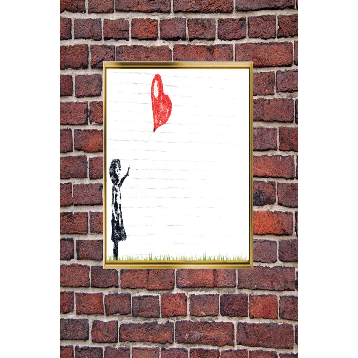 Banksy Kırmızı Balonlu Kız Kanvas Çerçeveli 35 X 50 Altın