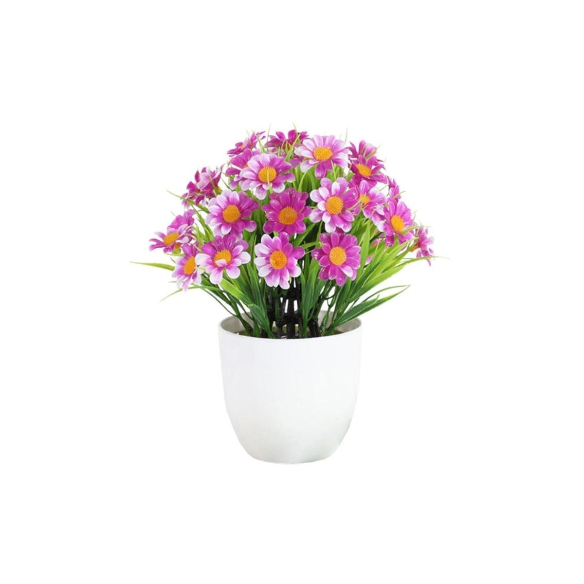 3Lü Set Yapay Çiçek Papatya Beyaz Saksıda Karışık Renkler