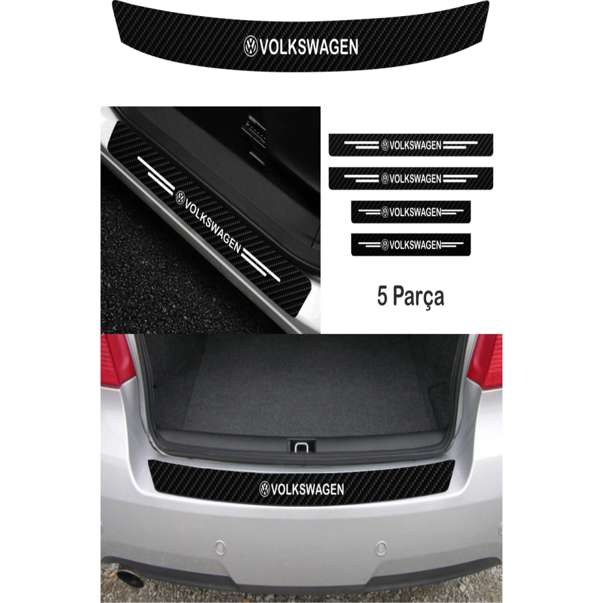 Volkswagen Caddy Uyumlu Oto Bağaj Ve Kapı Eşiği Karbon Sticker Set