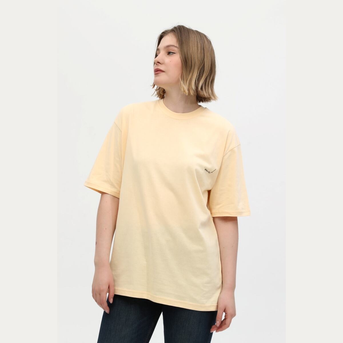 Unisex Sarı %100 Pamuk Baskılı Oversize Dik Yaka Örme T-Shirt