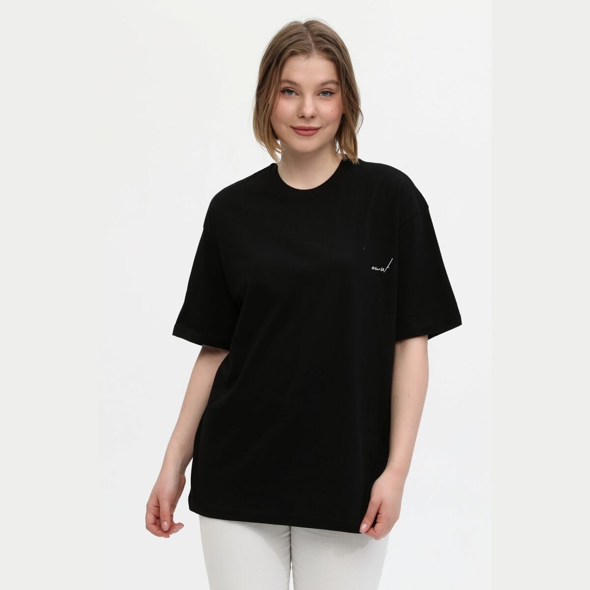 Unisex Siyah %100 Pamuk Baskılı Oversize Dik Yaka Örme T-Shirt