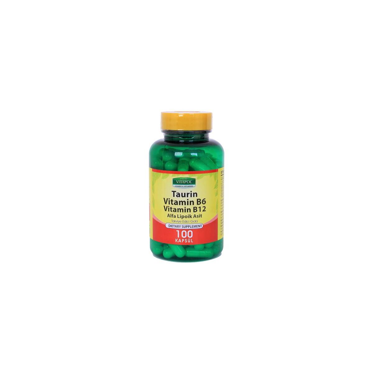 Vitapol Taurin 500 Mg Taurine 100 Kapsül Alfa Lipoik Asit Vitamin B6 Vitamini B12 Vitamini