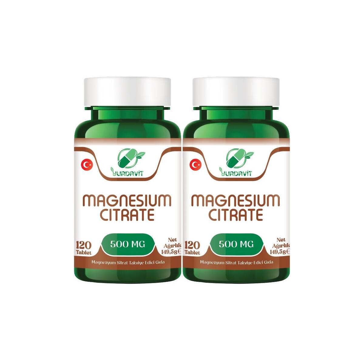 Yurdavit Magnesium Citrate 500 Mg Magnezyum Sitrat 2X120 Tablet