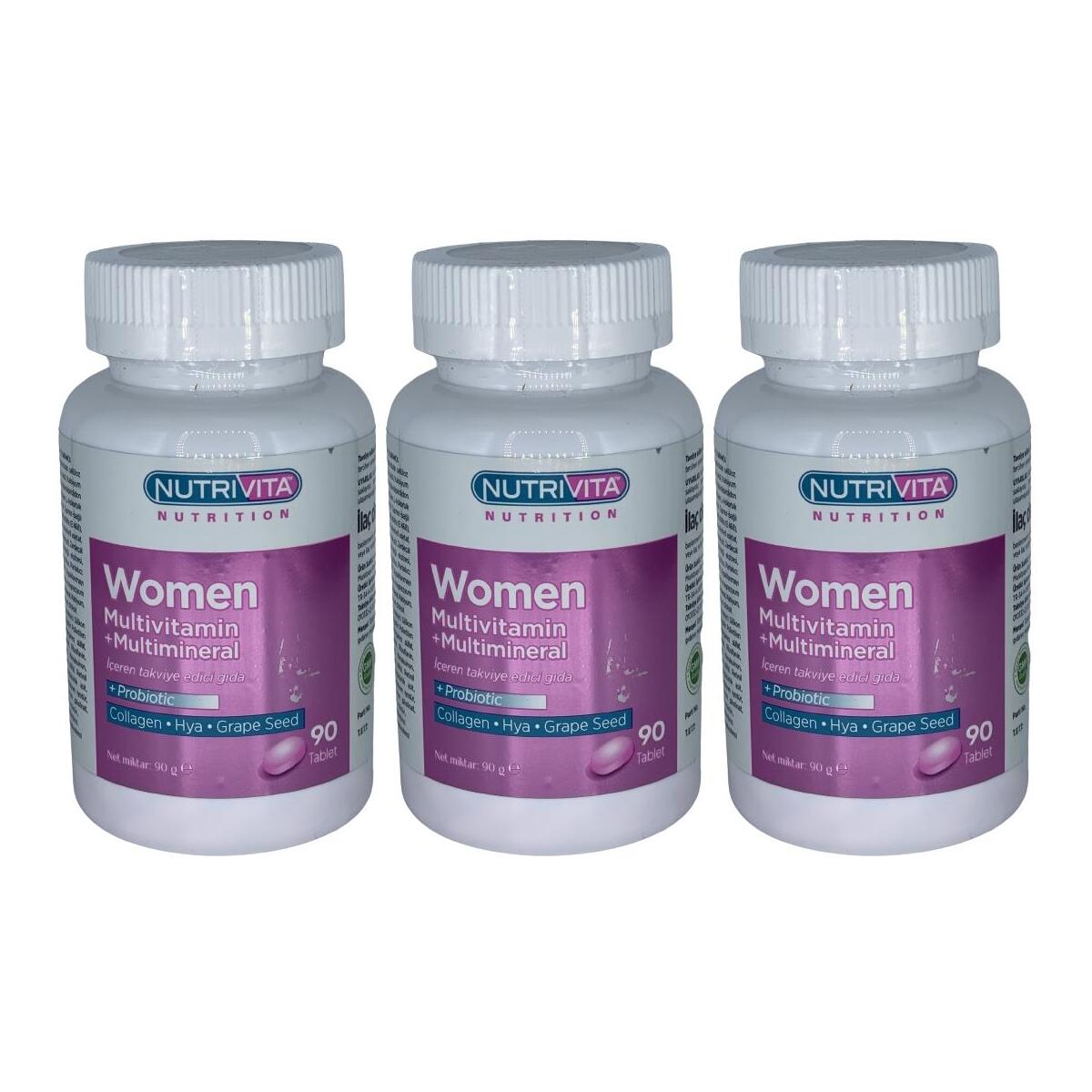 Nutrivita Nutrition Women Multivitamin Multimineral 3X90 Tablet Probiotic Hidrolize Collagen