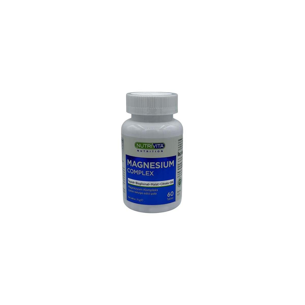 Nutrivita Nutrition Magnesium Complex 60 Tablet Magnezyum Kompleks Taurat Bisglisinat Malat Sitrat Vitamin B6