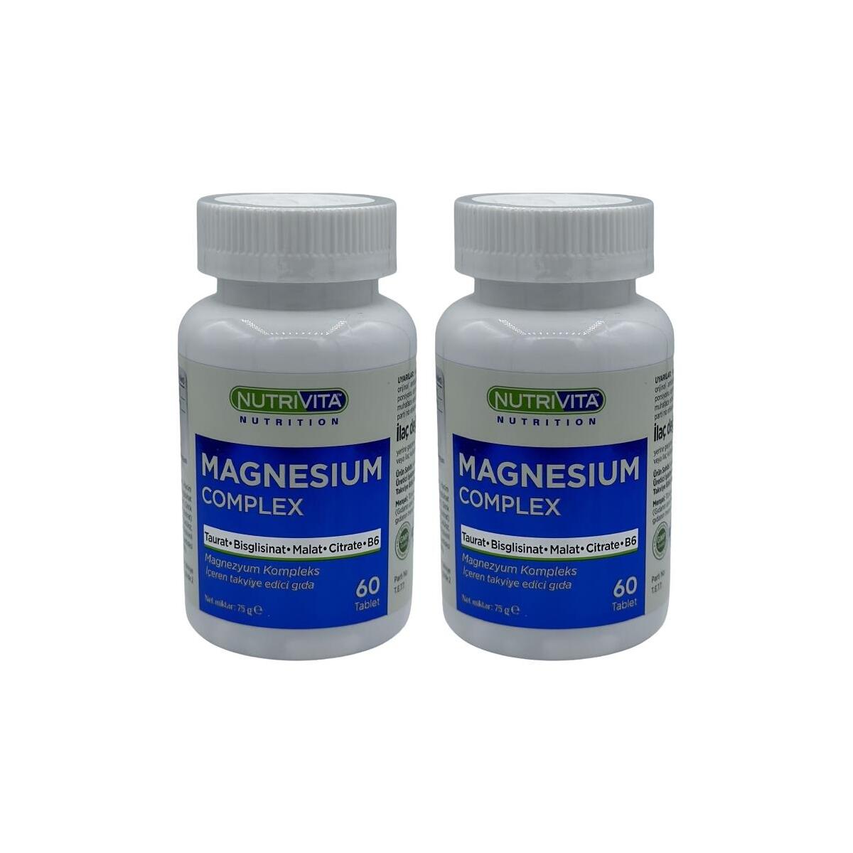 Nutrivita Nutrition Magnesium Complex 2X60 Tablet Magnezyum Kompleks Taurat Bisglisinat Malat Sitrat Vitamin B6