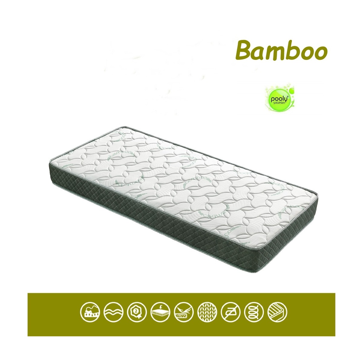 Onlıne-Yatak Pooly Bamboo 90X190 Lüx Ortopedik Tek Kişilik Yaylı Yatak