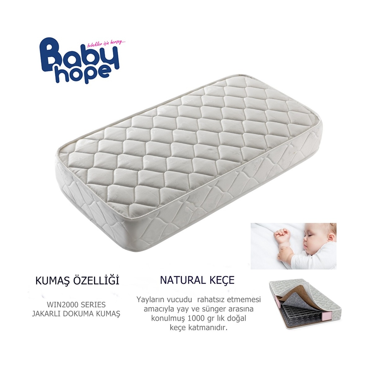 Onlıne-Yatak 90X190 Babyhope Ortopedik Yaylı Yatak 90*190 Mobilya Beşik Yatağı