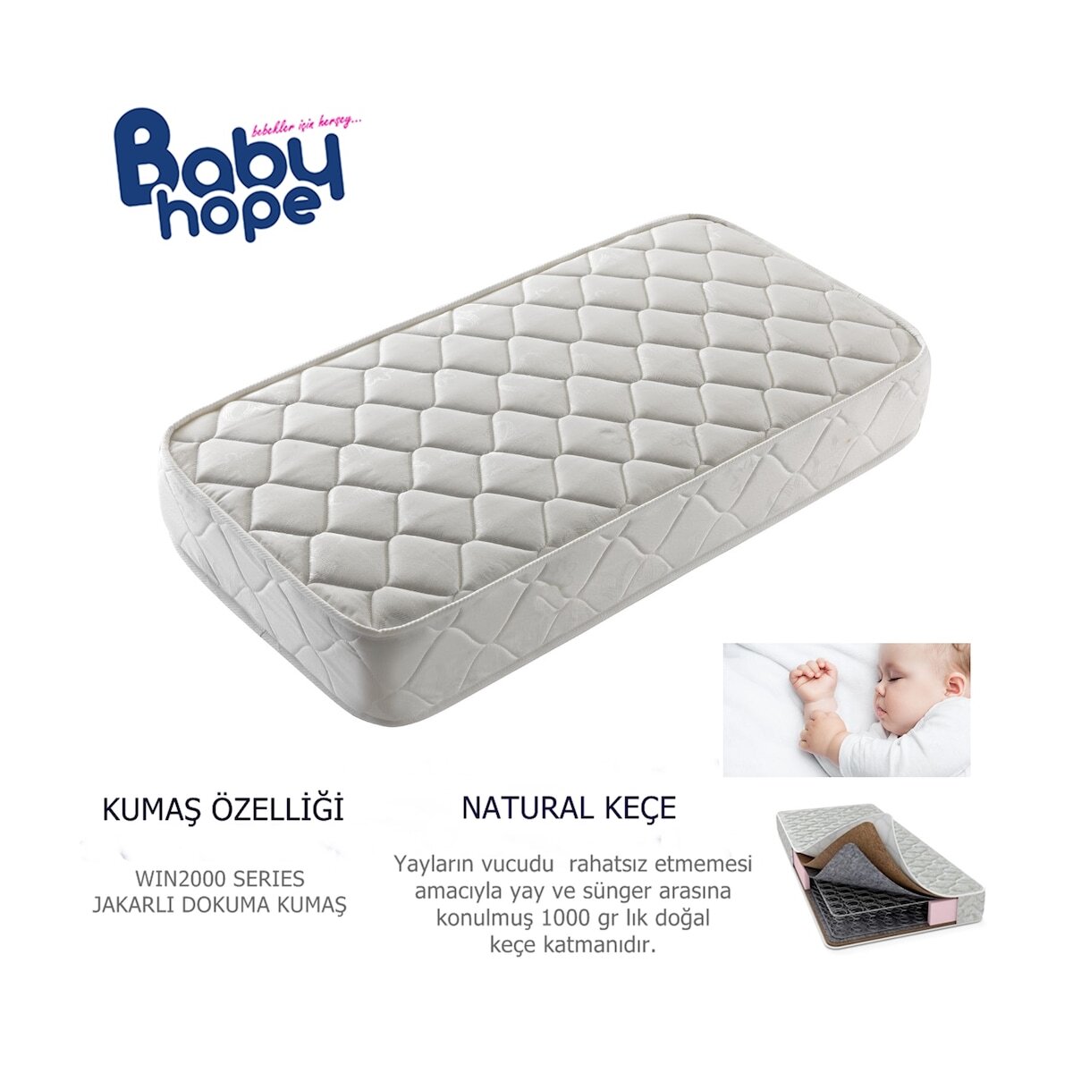 Onlıne-Yatak 80X130 Babyhope Ortopedik Yaylı Yatak 80*130 Mobilya Beşik Yatağı
