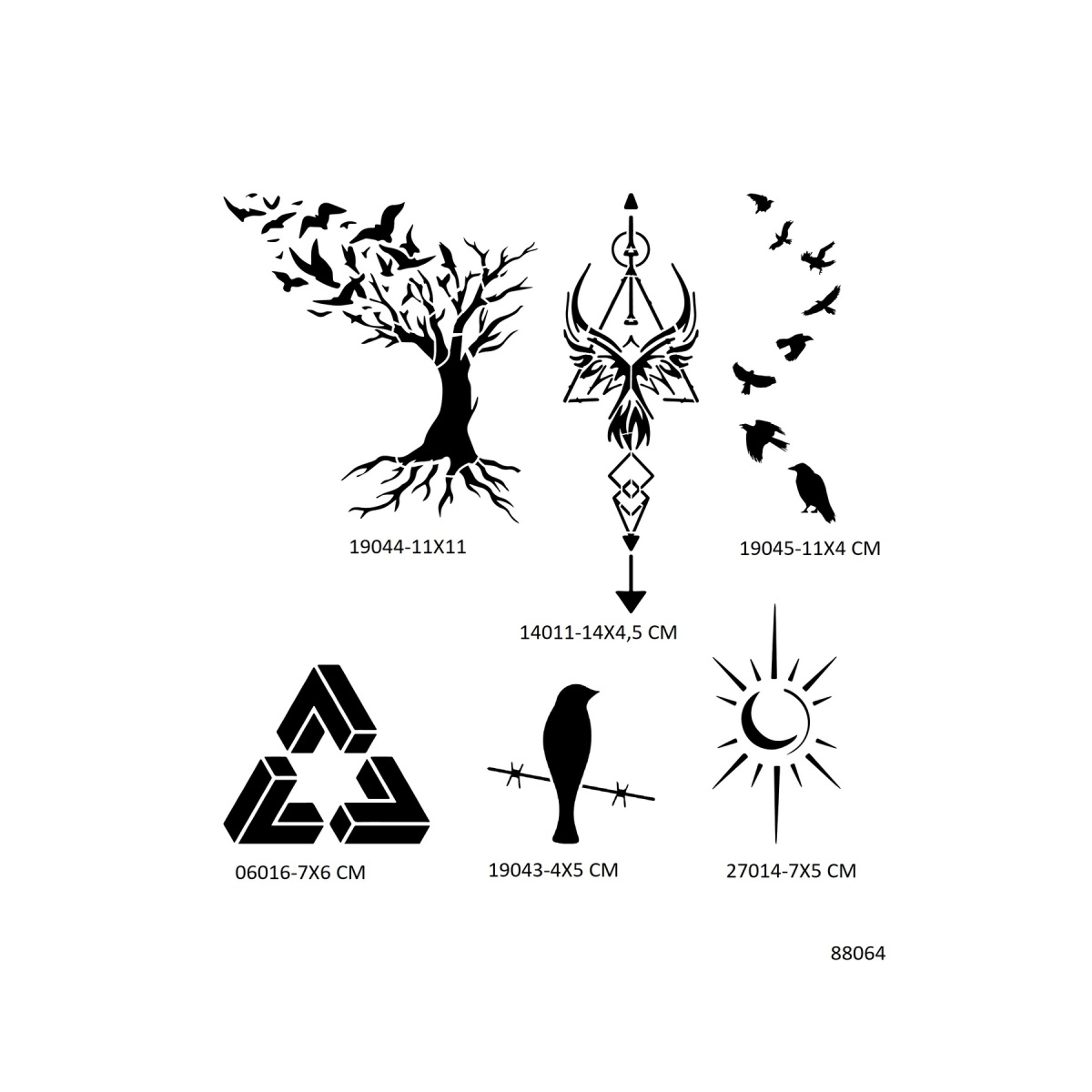 Hayat Ağacı Ve Kuşlar 6 Adet Geçici Dövme Şablonu Sadece Desen