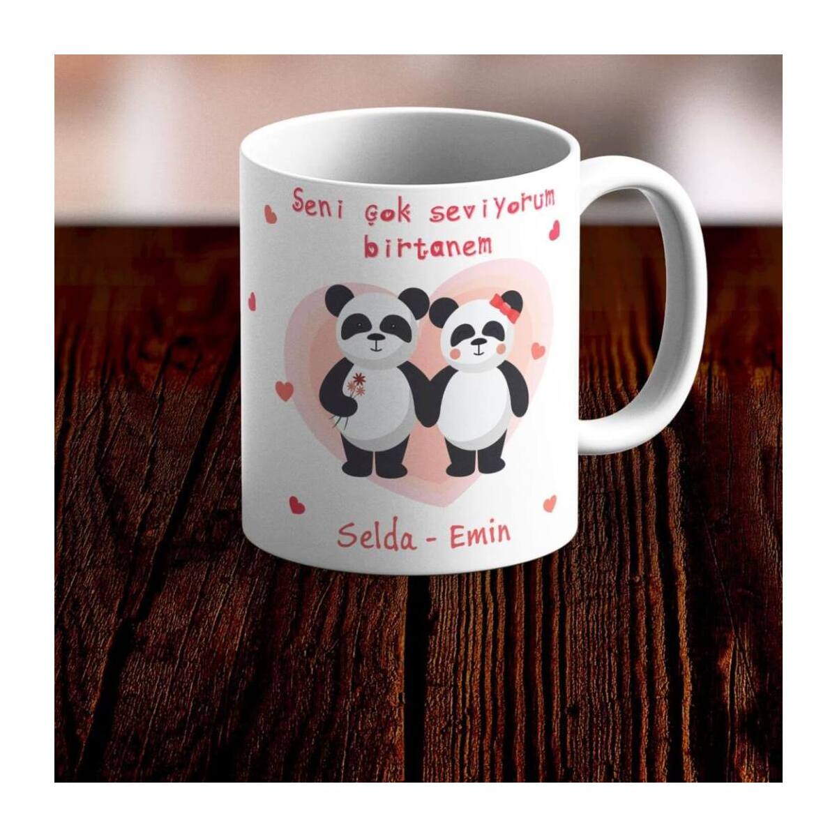 Kişiye Özel Romantik Panda Tasarımlı Kupa Bardak -2