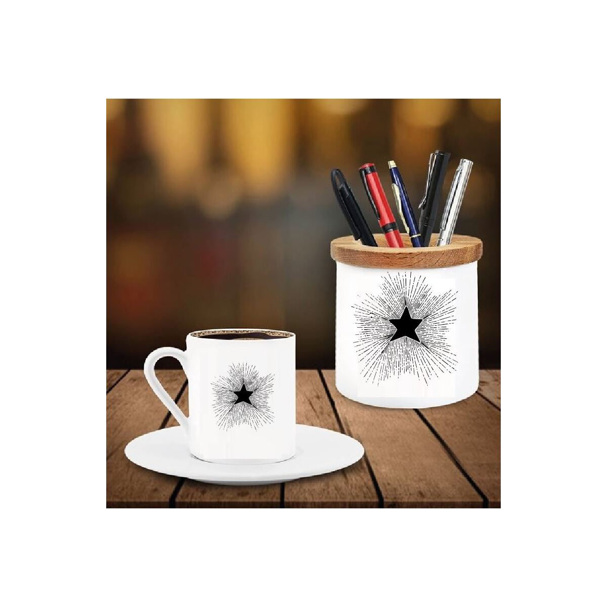 Yıldız Tasarımlı Kalemlik Ve Kahve Fincanı