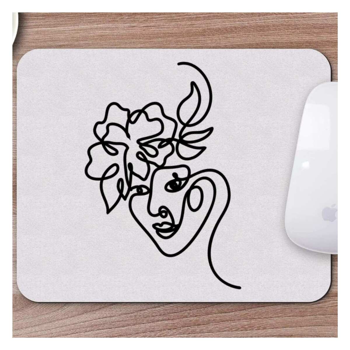 Karakalem Çizimi Soyut Yüz Tasarımlı Mousepad -5