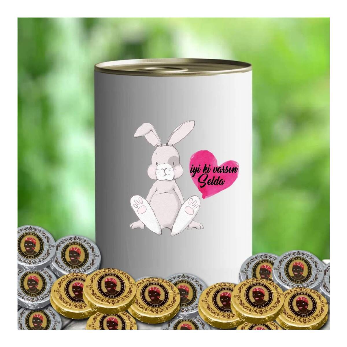 Kişiye Özel Sevimli Tavşan Temalı Perla Çikolata Konservesi -199