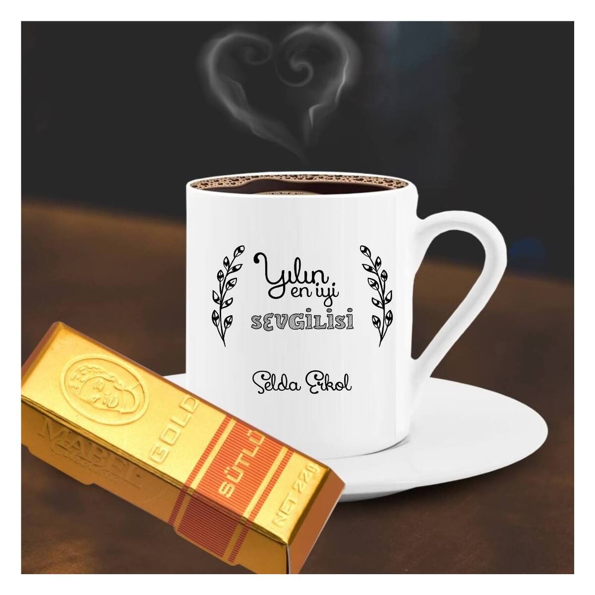 Kişiye Özel Yılın Sevgilisi Temalı Altın Külçe Çikolata Ve Kahve Fincanı -29