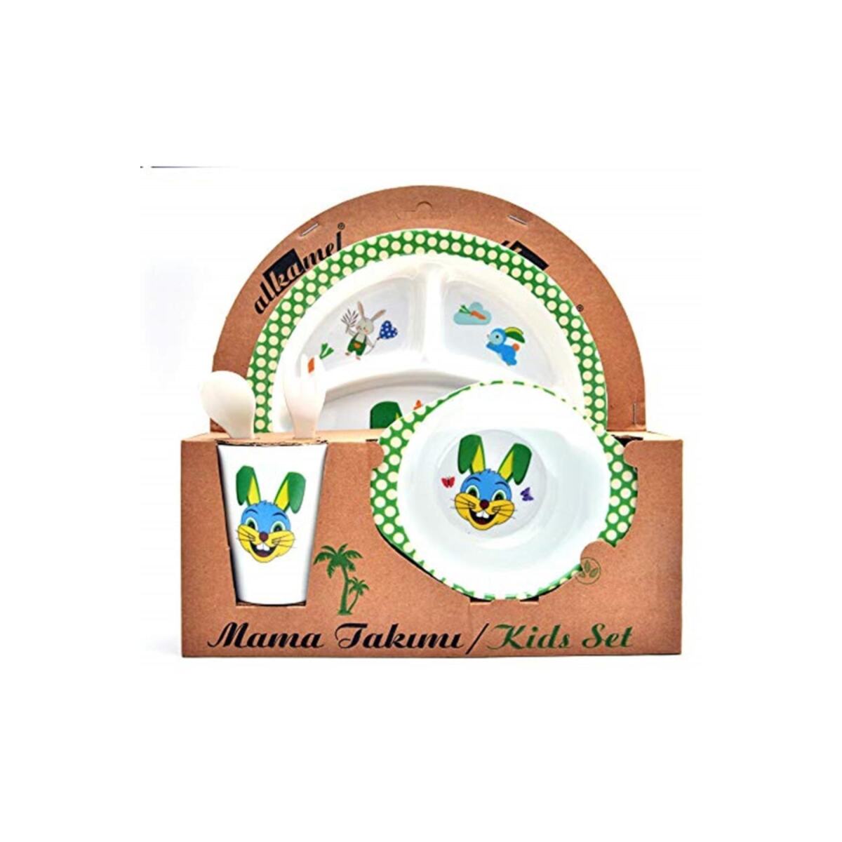 Tavşan Melamin Bebek Mama Yemek Tabağı Kabı Bardak Kaşık 5Li Set