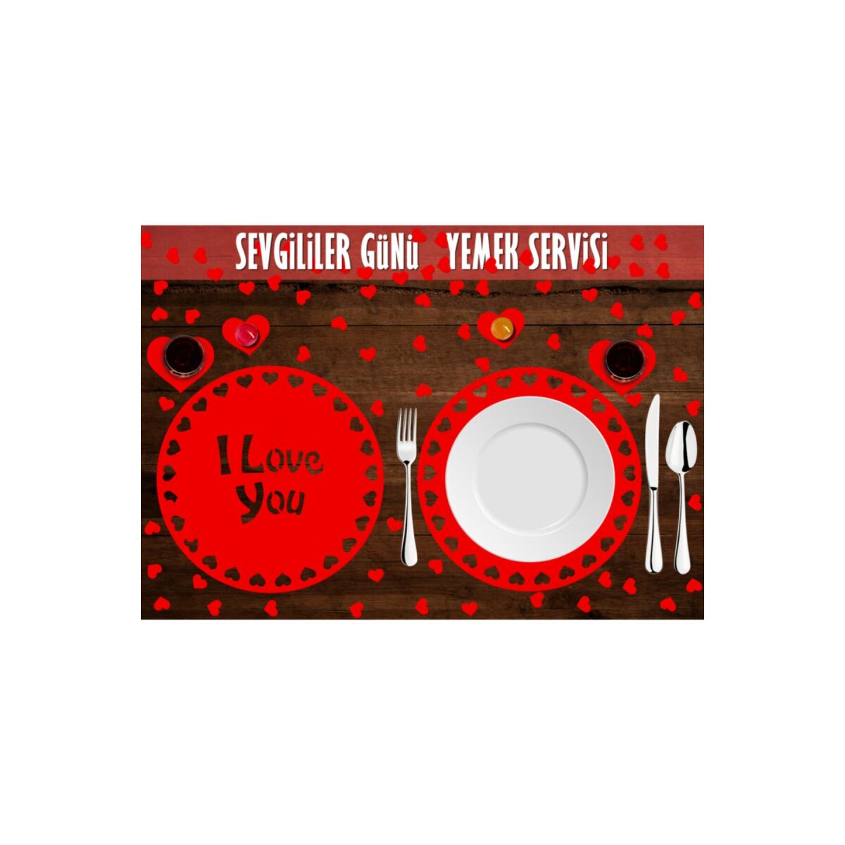 Sevgililer Günü - Valentines Day I Love You Temalı 100 Parça 2 Kişilik Amerikan Servis Seti