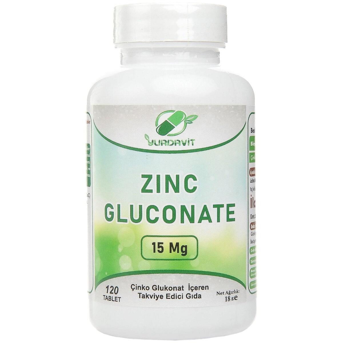 Yurdavit Çinko Glukonat 15 Mg Zinc Gluconate 120 Tablet