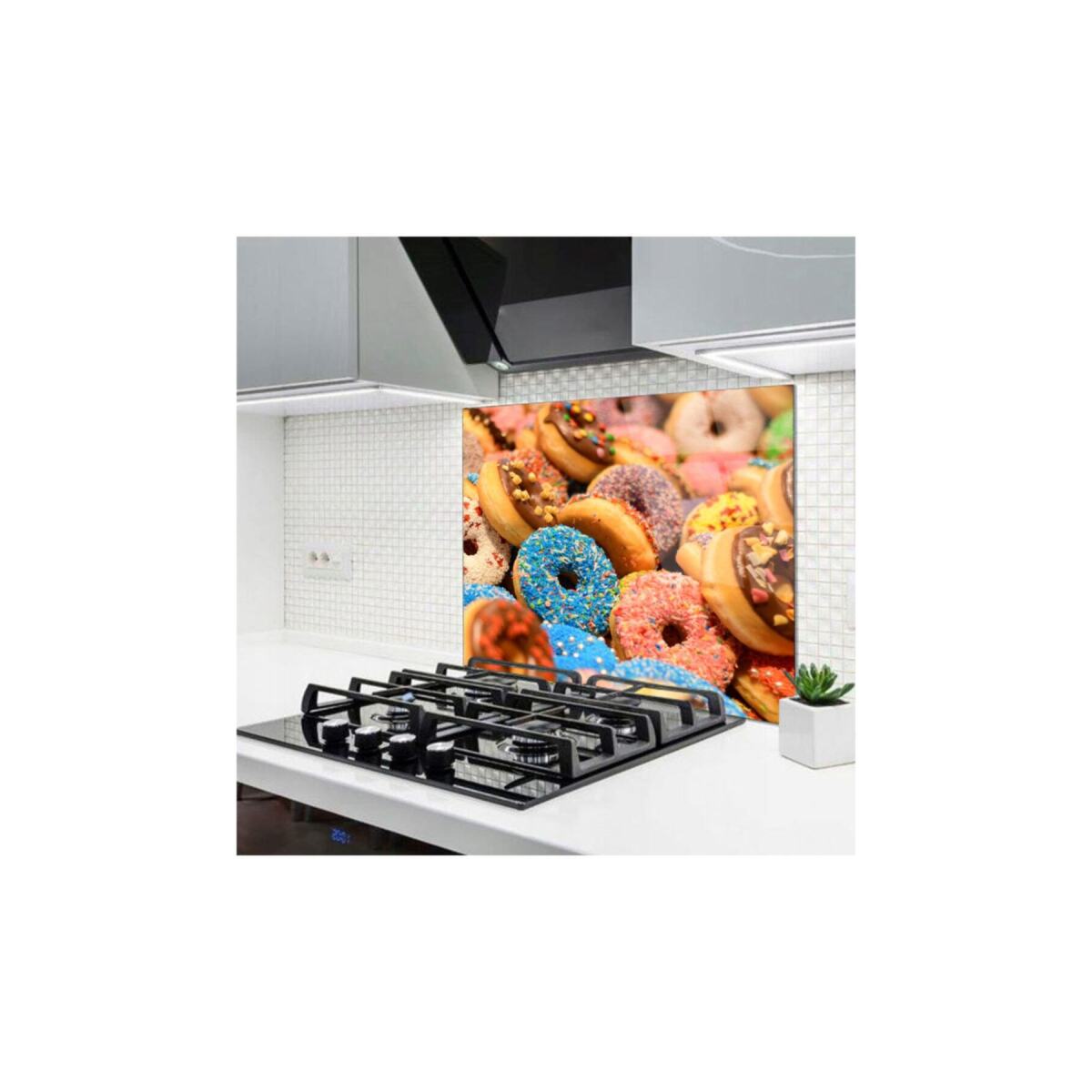 60X90 Cm Cam Ocak Arkası Koruyucu | Donut Desen Model