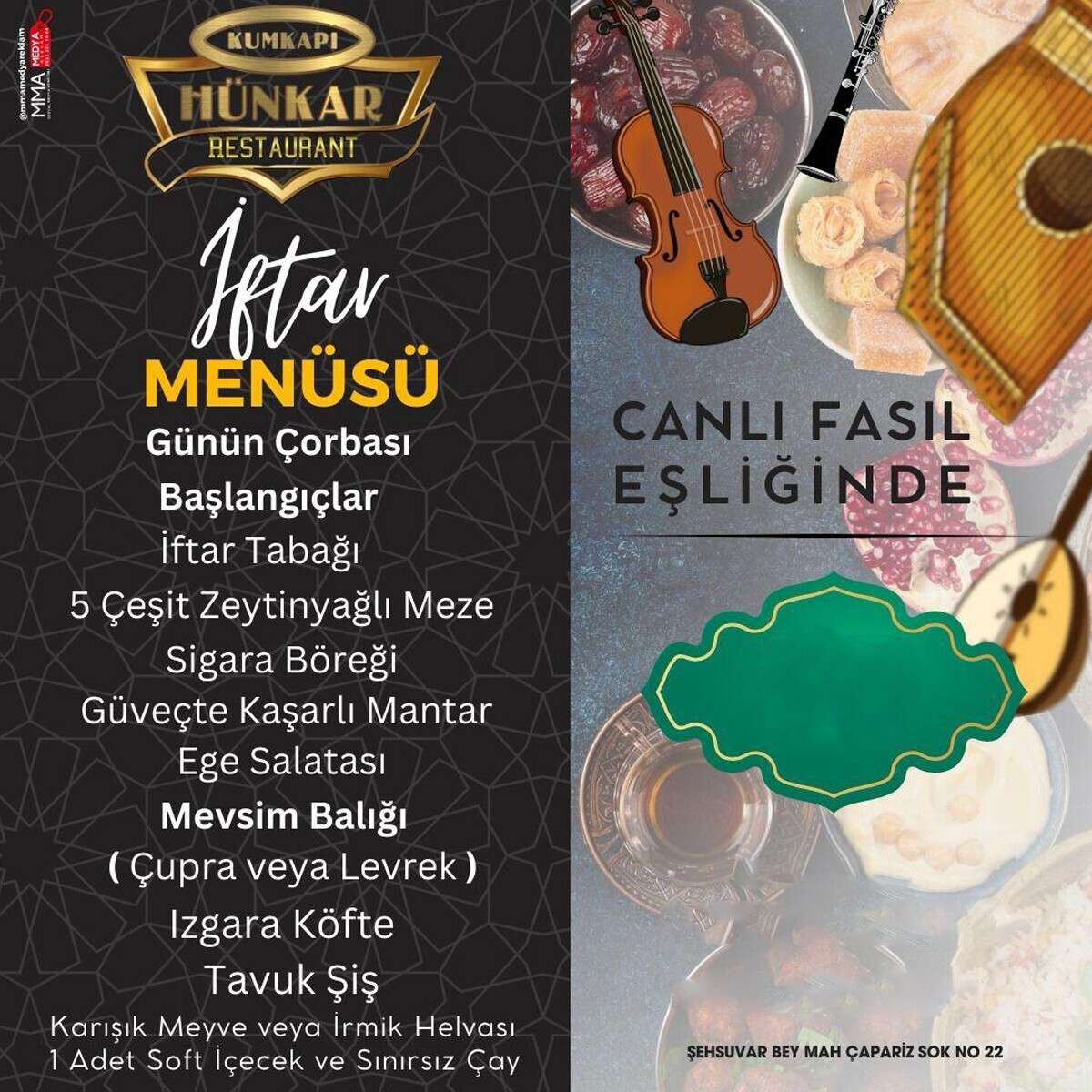 Kumkapı Hünkar Restaurant'da Canlı Fasıl Eşliğinde İftar Menüsü