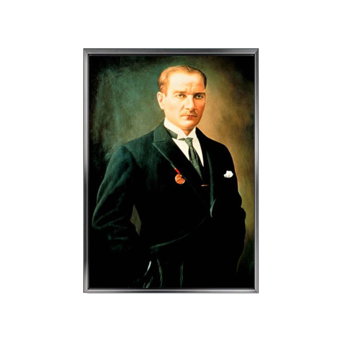 Tuval Üzerine Atatürk Baskısı Duvar Sanatıkanvas Tablo Çerçeveli 80 X 120 Gümüş