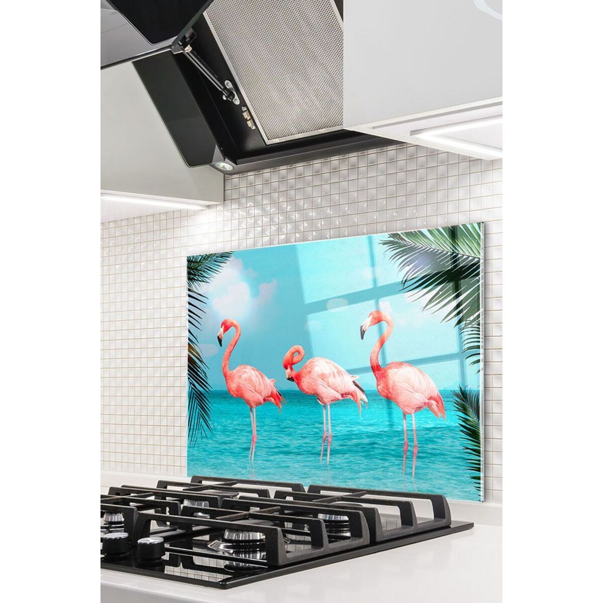50X50 Cm Cam Ocak Arkası Koruyucu Ankastre Arkası Koruyucu | Flamingolar