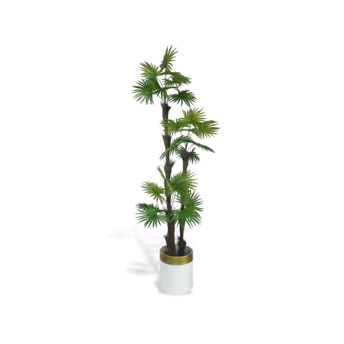 Yapay Ağaç Palmiye Fanpalm 3Katlı 24Yaprak Gold Kemerli Beyaz Saksıda 165*65Cm