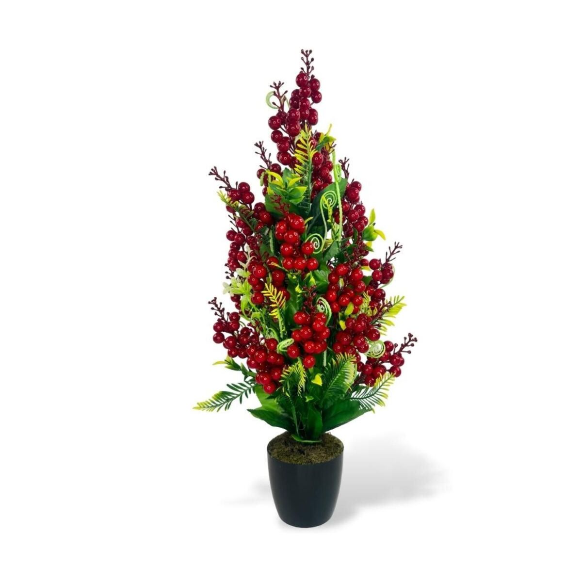 Yılbaşı Ağacı Kokina Siyah Saksıda 55Cm Yapay Kokina Çiçeği