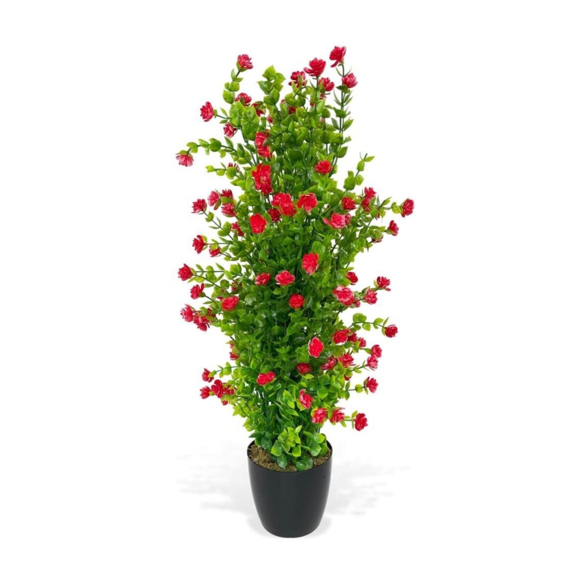 Yapay Çiçek Siyah Saksıda Kırmızı Mineli Şimşir Ağacı 55Cm