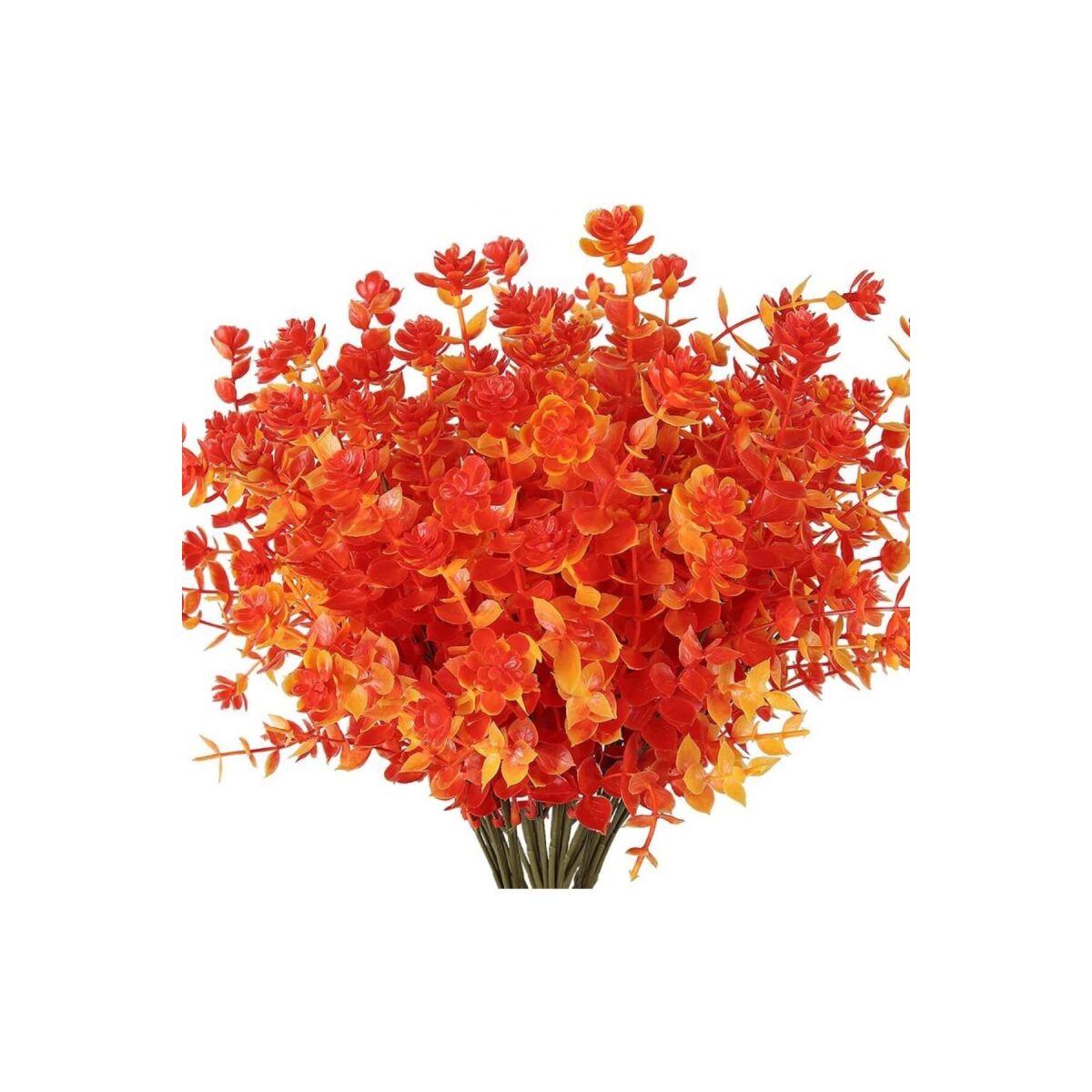 6Lı Set Yapay Çiçek Tam Turuncu Mineli Şimşir Lotus 7 Dallı Plastik Dekoratif Yapay Bitki