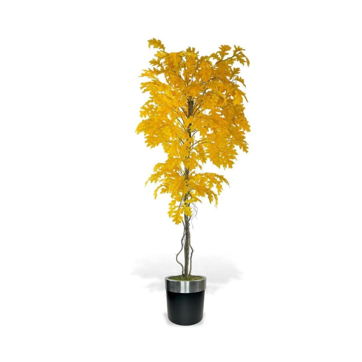 Yapay Ağaç Sarı Sonbahar Meşe Ağacı 180Cm Gümüş Siyah Aleminyum Saksıda Doğal Dokulu Yapraklar