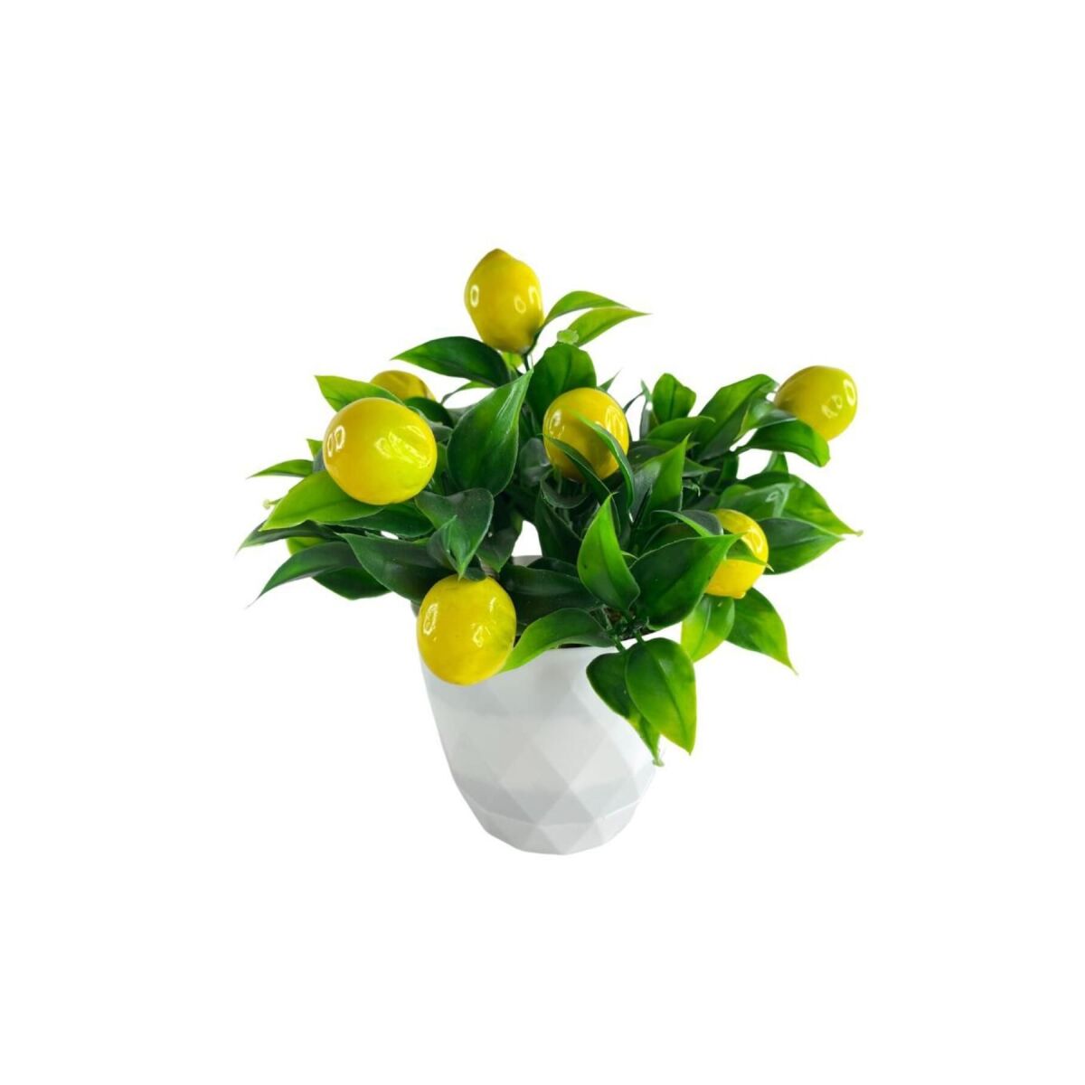 Yapay Çiçek Beyaz Saksıda Limon Demeti Dekoratif Masa Çiçeği