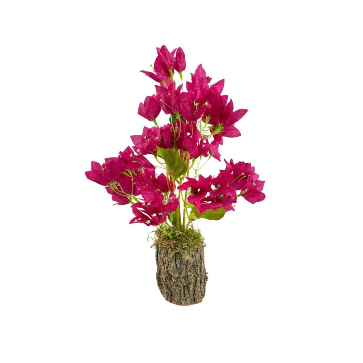 Yapay Çiçek Kütük Saksılı Fuşya Begonvil Dekoratif Masa Çiçeği 40*20Cm