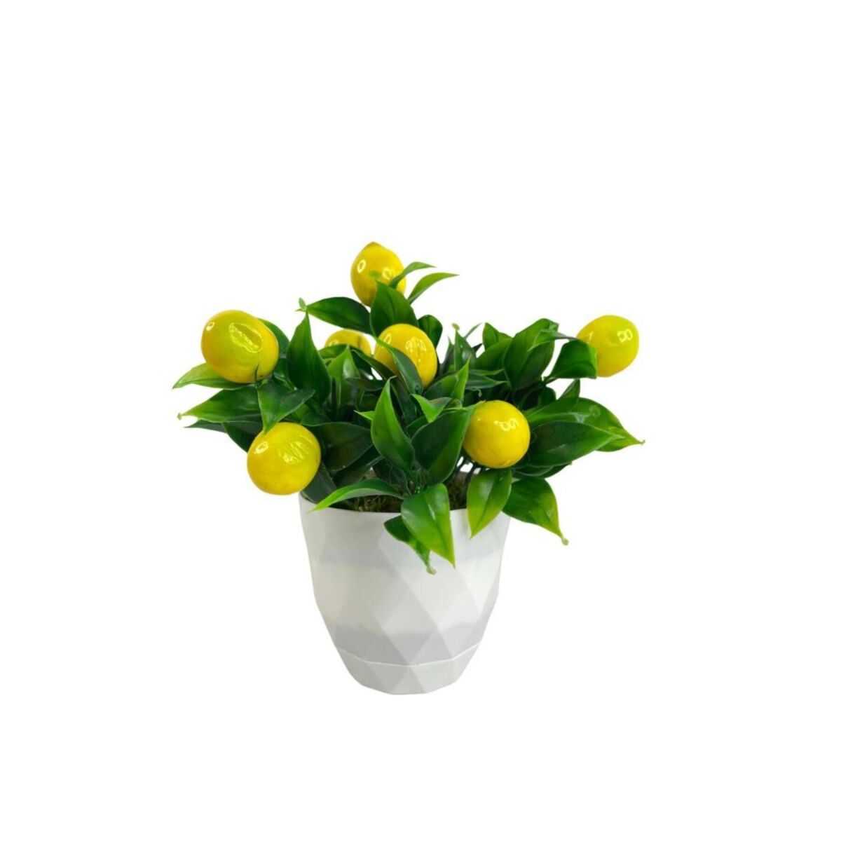 Yapay Çiçek Beyaz Saksıda Limon Dekoratif Masa Çiçeği 25Cm
