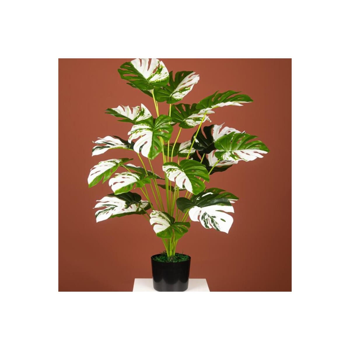 Yapay Ağaç Salon Bitkisi Beyaz Monstera 70 Cm 18 Yaprak Antrasit Saksıda Deve Tabanı