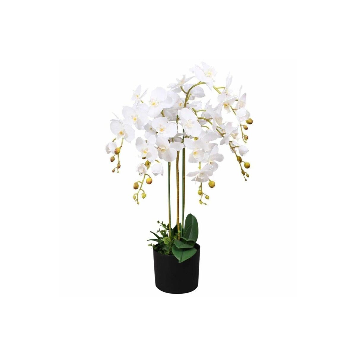 Yapay Çiçek Aranjmanı Metal Mat Siyah Vazoda 7 Adet Beyaz Orkideler Yapay Orkide Arajmanı