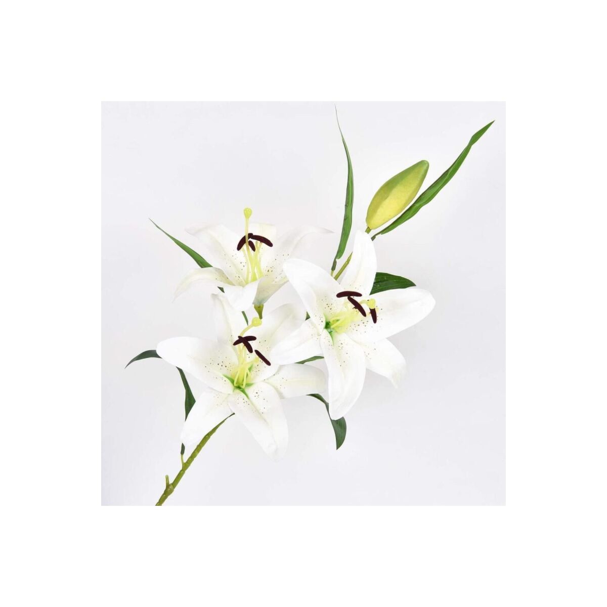 Yapay Çiçek Lilyum 3 Kafalı Islak Zambak 80Cm Beyaz